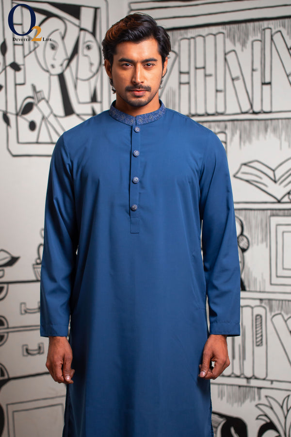 Teal Blue Zardozi Handwork Regular Fit Panjabi