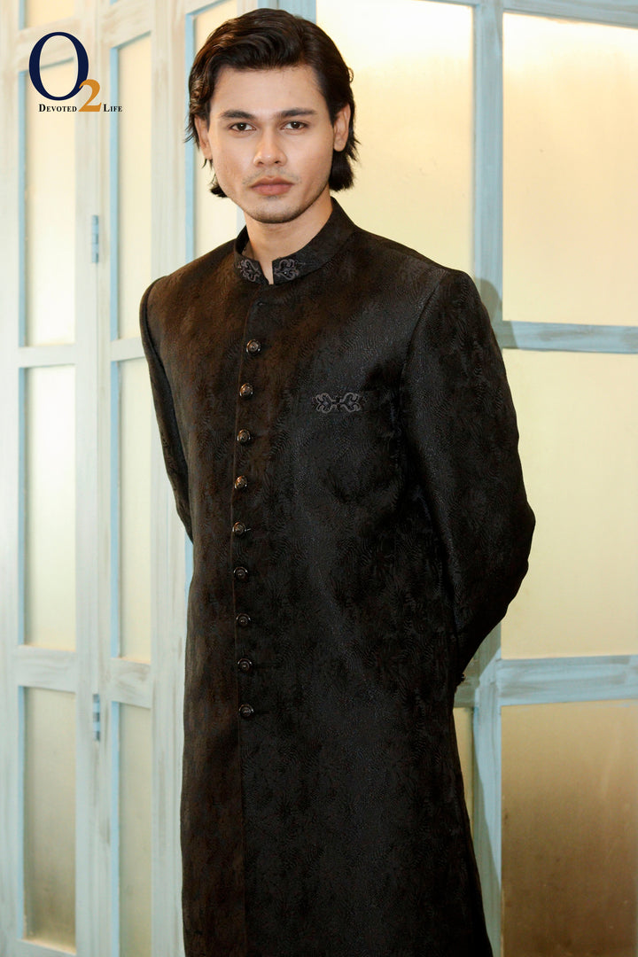 Zardozi handwork Sherwani In Black ENVY