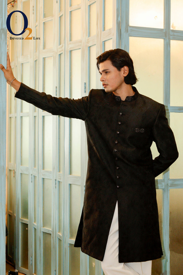 Zardozi handwork Sherwani In Black ENVY