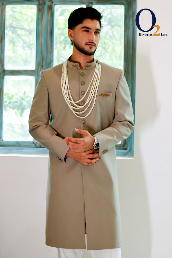 Zardozi handwork Sherwani in Mint ENVY