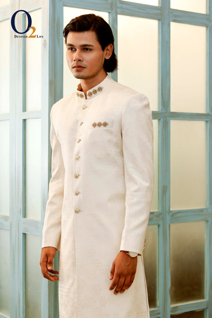 Cream Zardozi Handwork  Silk Sherwani ENVY