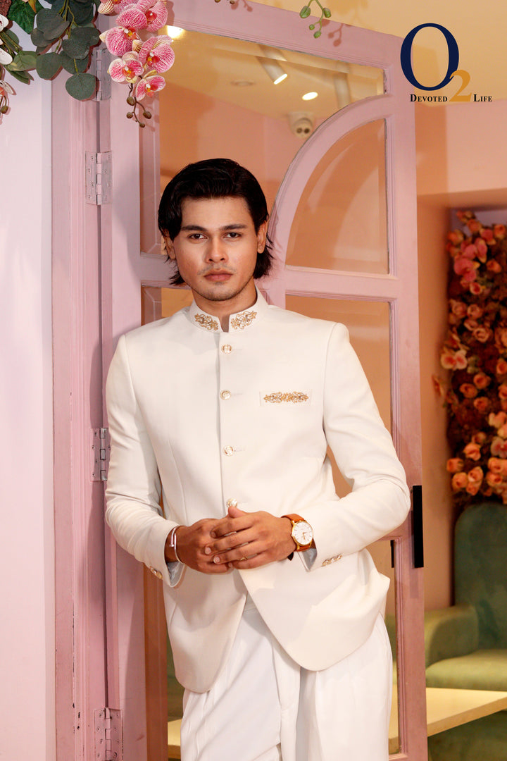 Exclusive Karchupi hand Work Prince Coat In  Beige ENVY