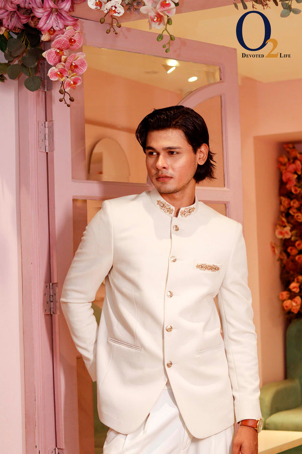 Exclusive Karchupi hand Work Prince Coat In  Beige ENVY