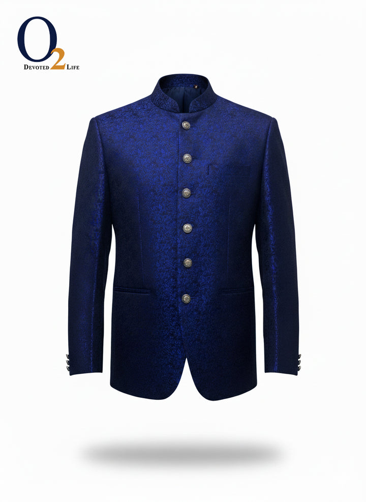 Royal Blue Textured Prince Coat ENVY