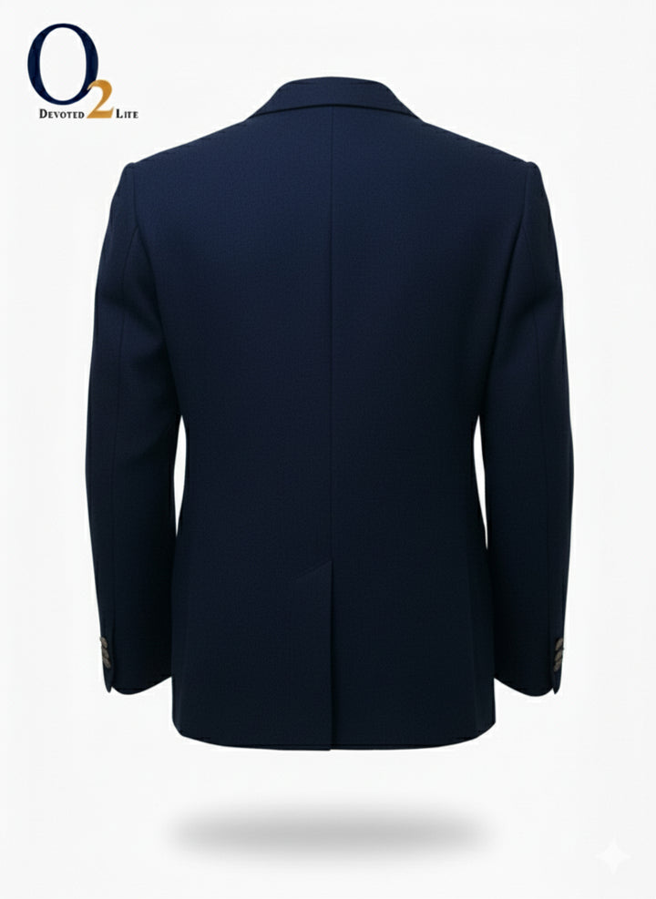 Navy Blue Plain Single-Breasted Notch Napel Blazer o2fashions