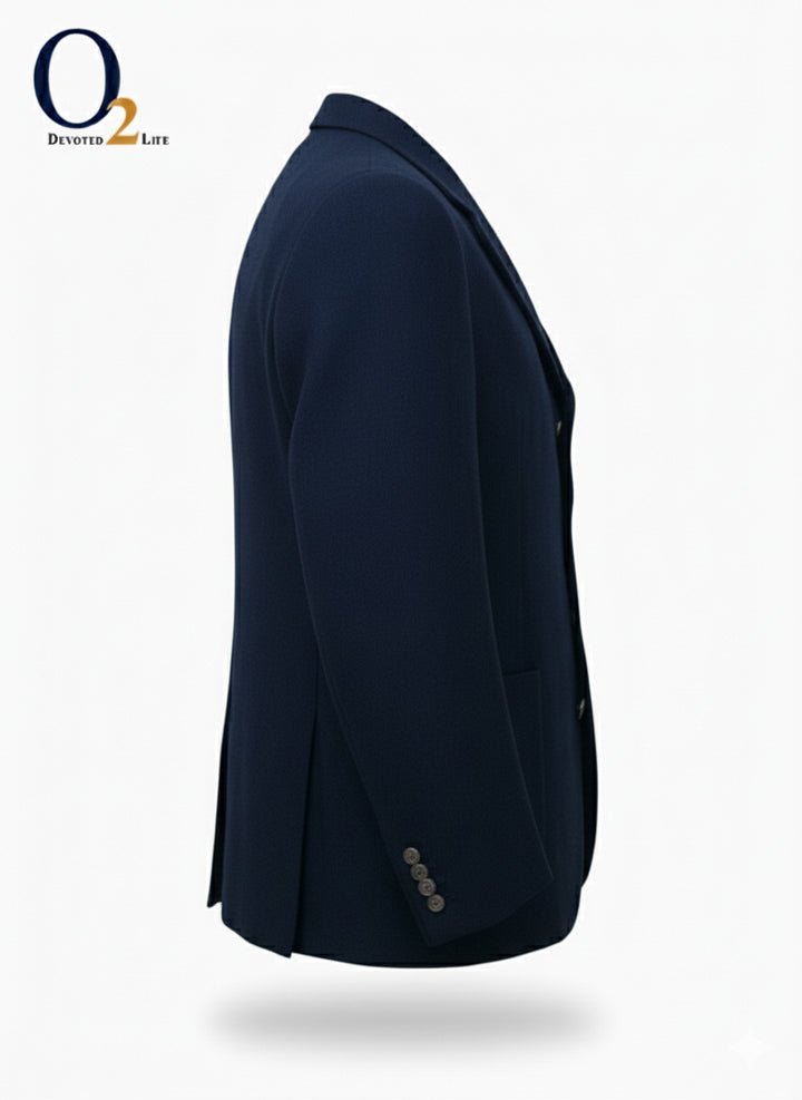 Navy Blue Plain Single-Breasted Notch Napel Blazer o2fashions
