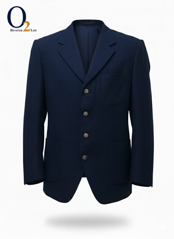 Navy Blue Plain Single-Breasted Notch Napel Blazer o2fashions