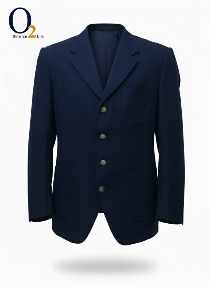Navy Blue Plain Single-Breasted Notch Napel Blazer o2fashions