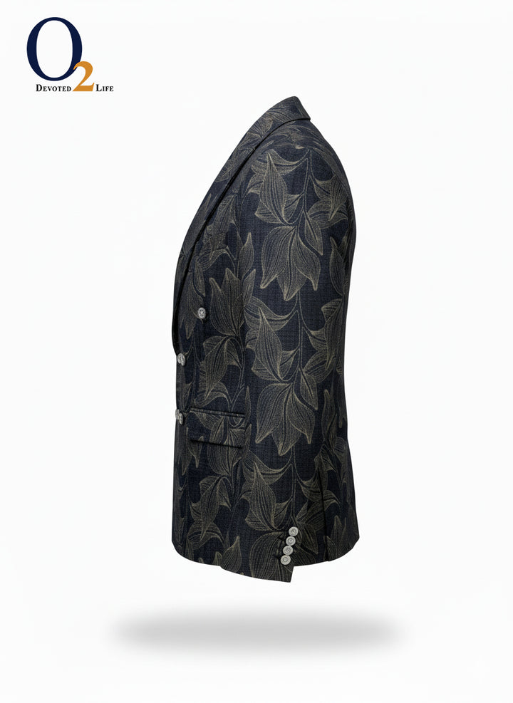 Men's Classic-Fit Jacquard Double-Breasted Peak lapel Blazer ENVY