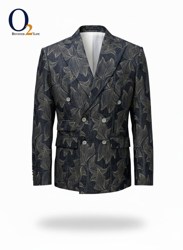 Men's Classic-Fit Jacquard Double-Breasted Peak lapel Blazer ENVY