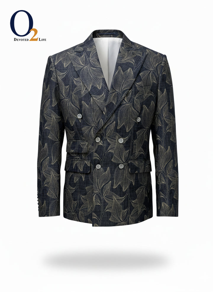 Men's Classic-Fit Jacquard Double-Breasted Peak lapel Blazer ENVY