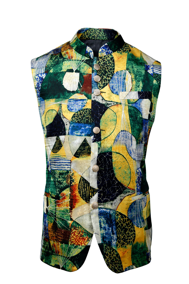 Digital Printed Art Silk Ethnic Vest ENVY