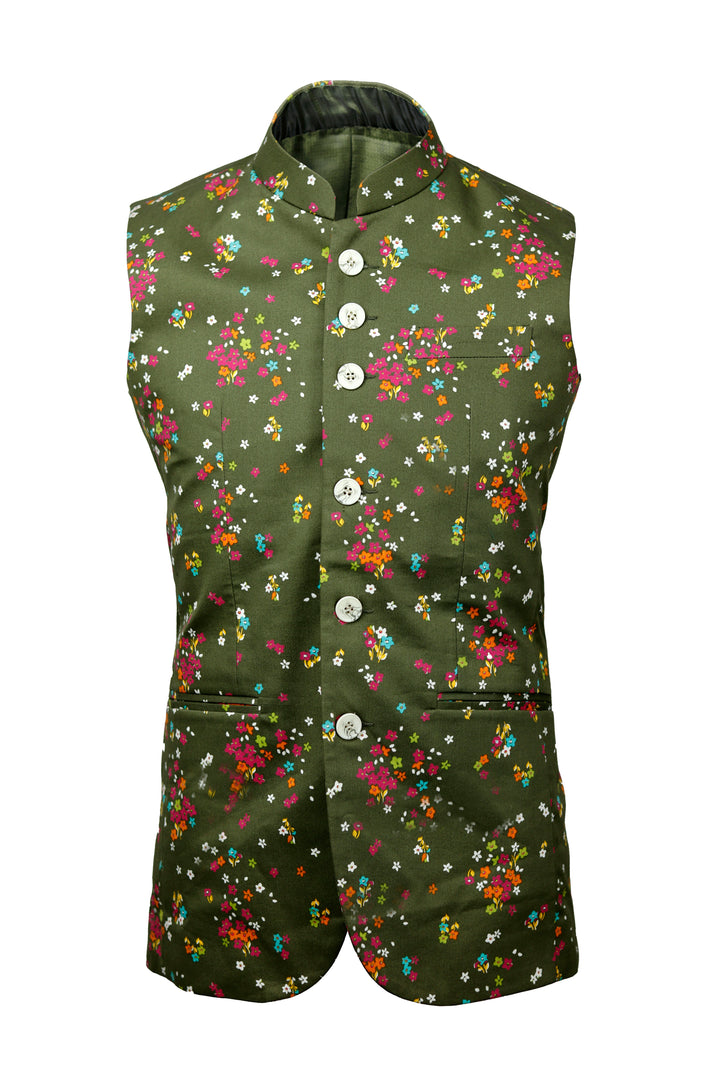 Olive Green Ethnic Vest o2fashions