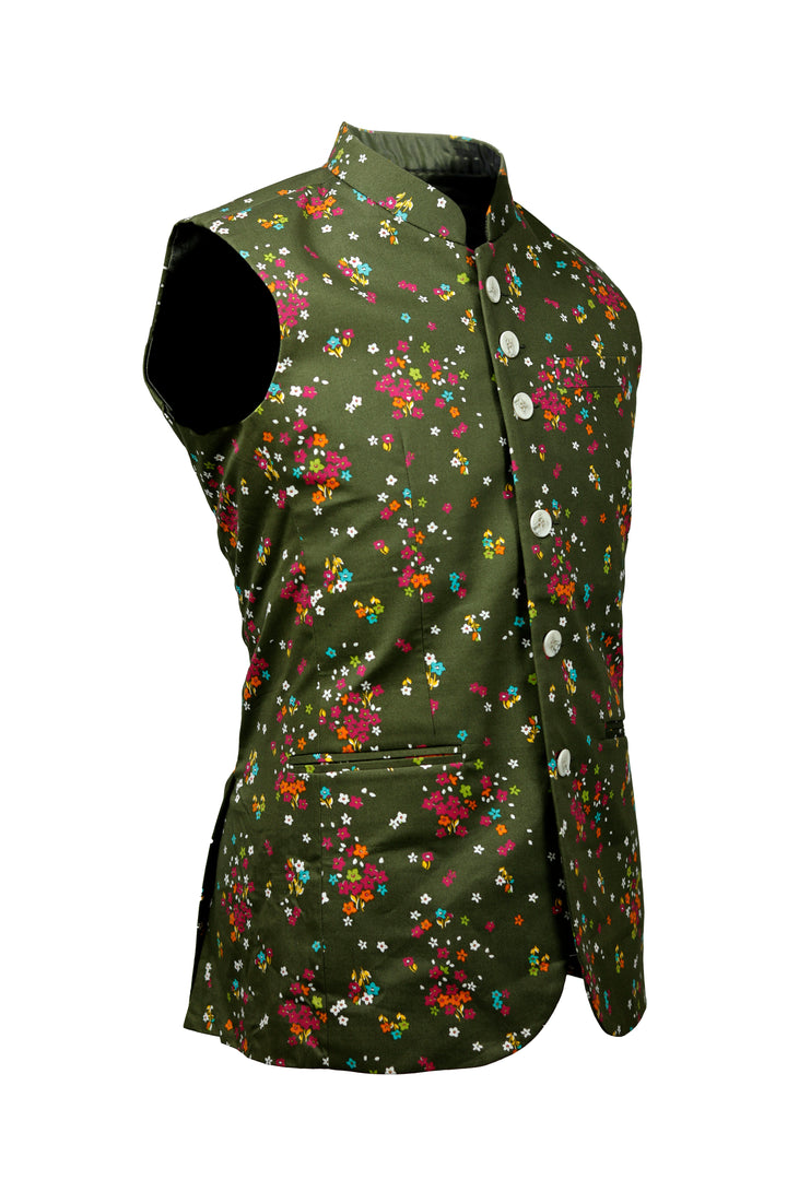 Olive Green Ethnic Vest o2fashions