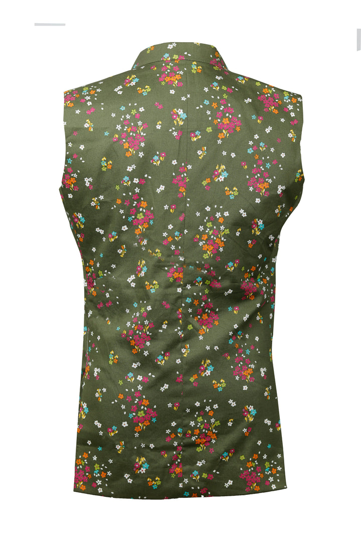 Olive Green Ethnic Vest o2fashions