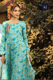 cyan blue Floral  Muslin Long Dress  Comes With pant