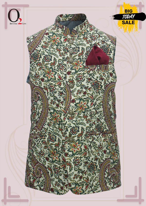 Multi Leaf Printed classic ethnic vest