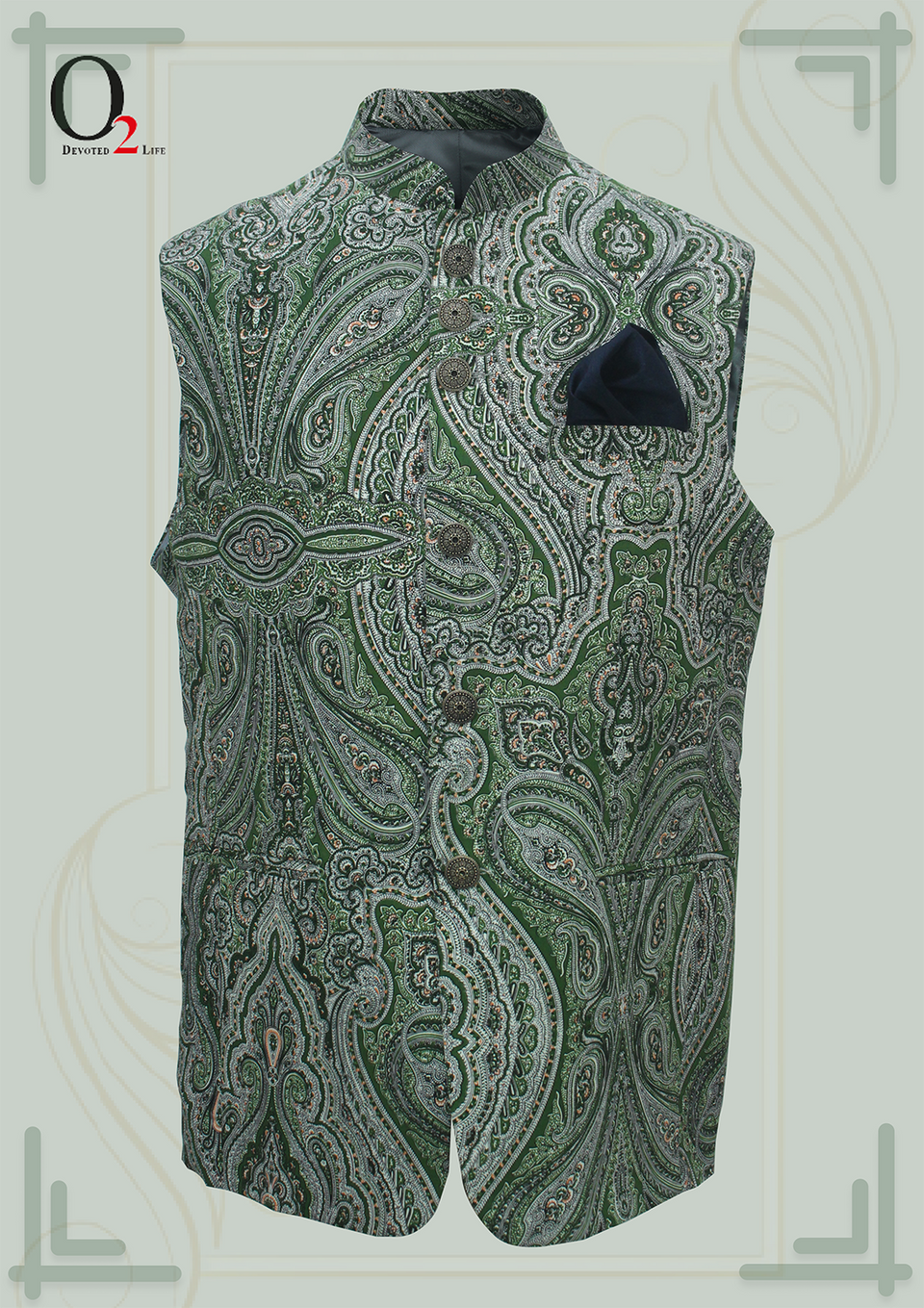 Pine Green Printed classic ethnic vest