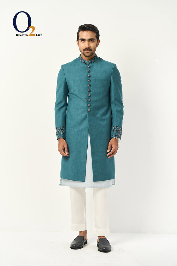 Crystal green Zardozi Sherwani