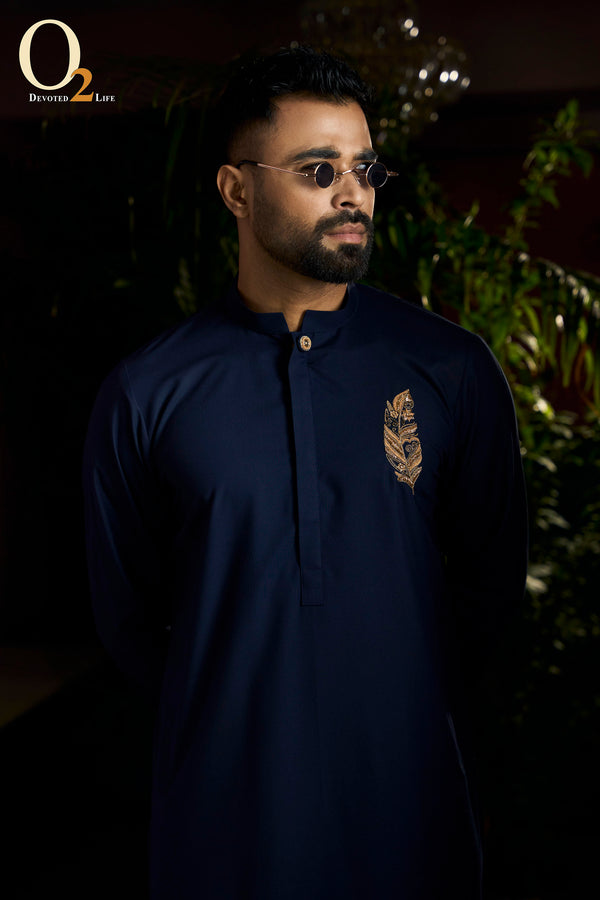 Navy Premium Blanded Design Classic Fit Panjabi