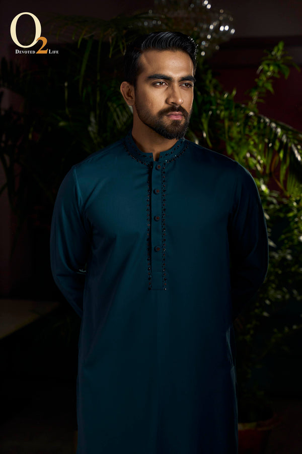 Teal zardozi handwork classic fit Panjabi