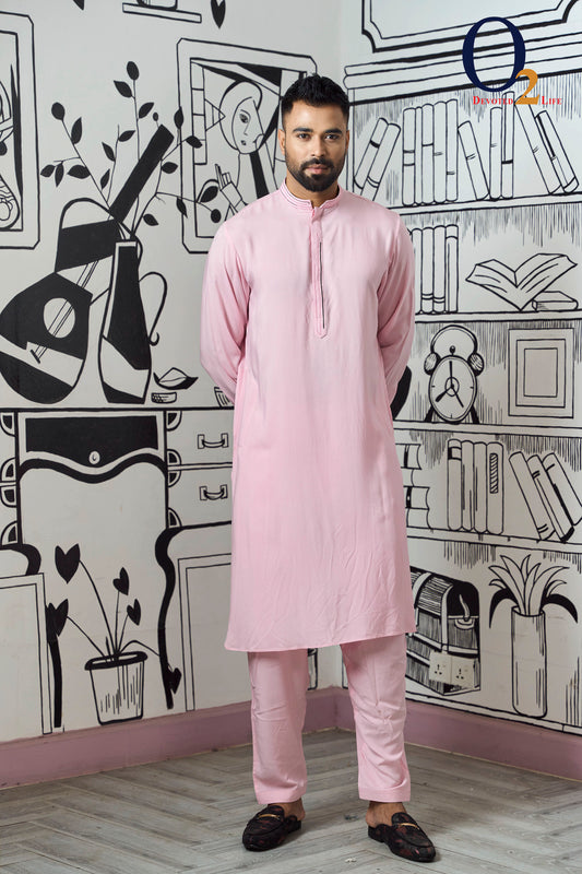 Men's Premium Linen Regular Fit Kabli Set in Pink