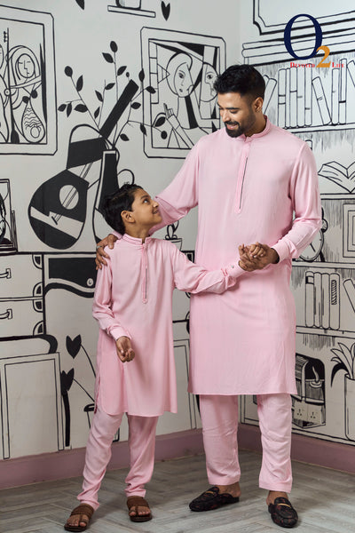 Kids Premium Linen Pink Regular Fit Kabli Set