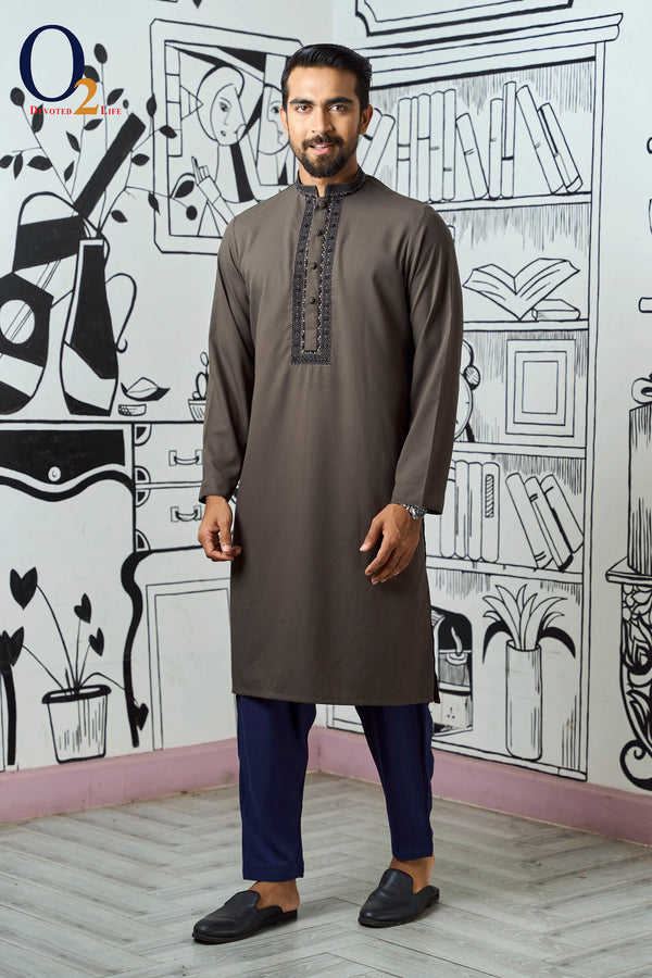 Grey  Karchupi Handwork Classic Fit Panjabi