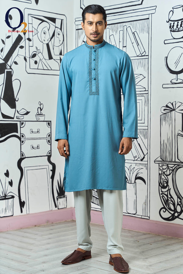 Light blue Zardozi Work Classic Fit Panjabi