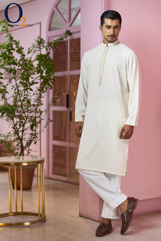 Men's karchupi handwork classic fir panjabi in cream