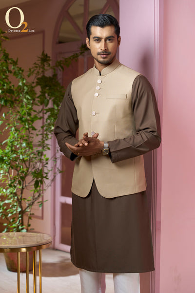 Men Beige Woven Design Vest