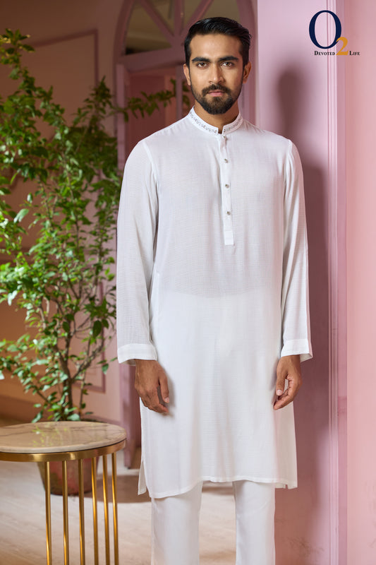 Men's white zardozi handwork Panjabi