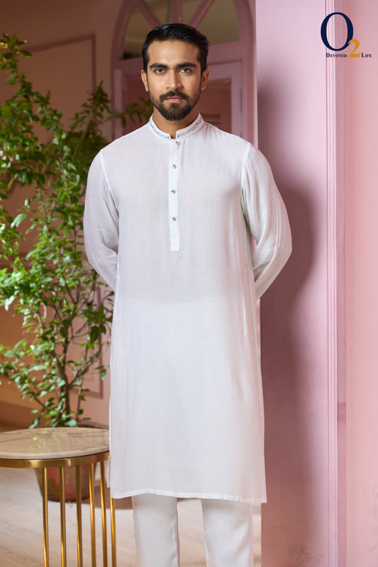 Men's white zardozi handwork Panjabi
