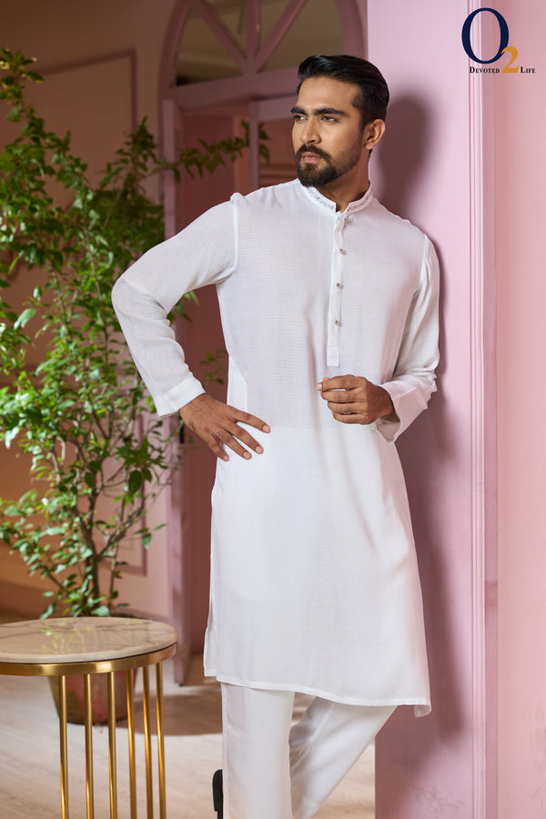 Men's white zardozi handwork Panjabi