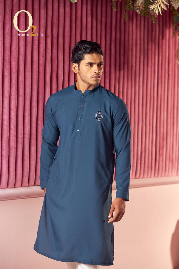 Simple Zardozi Work Blue Classic Fit Panjabi