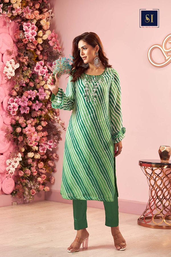 Green Stripe Tunic with Zardozi work