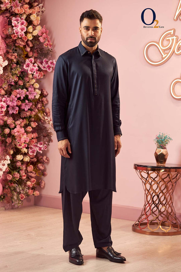 Navy Blue Beaten Design Kabli Set