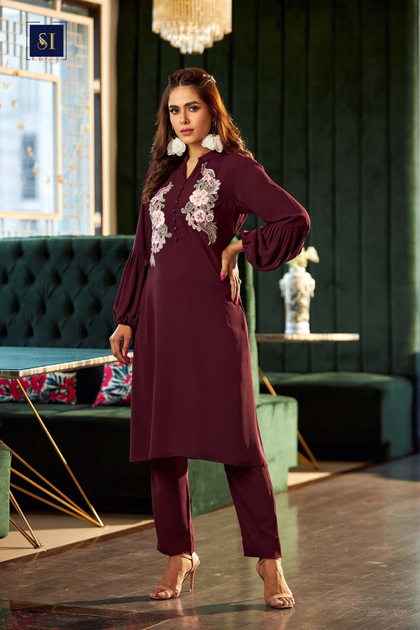 Heavy Zardozi work on Maroon Tunic