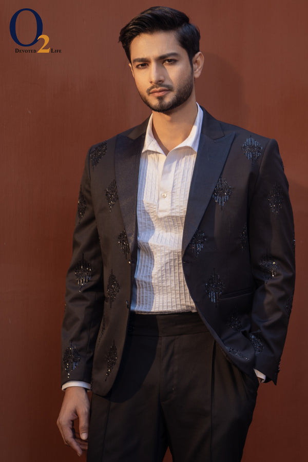 Black zardozi handwork  tuxedo blazer