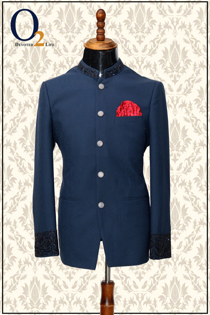 Luxury Groom Blue Zardozi Hand Work Prince Coat