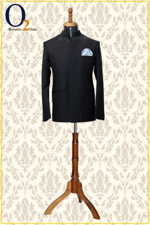 Black Swarovski Zardozi handwork  Italian Jhodhpuri Suit