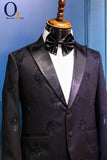 Load image into Gallery viewer, Black embroidered tuxedo blazer