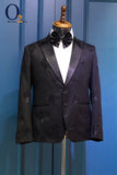 Black embroidered tuxedo blazer