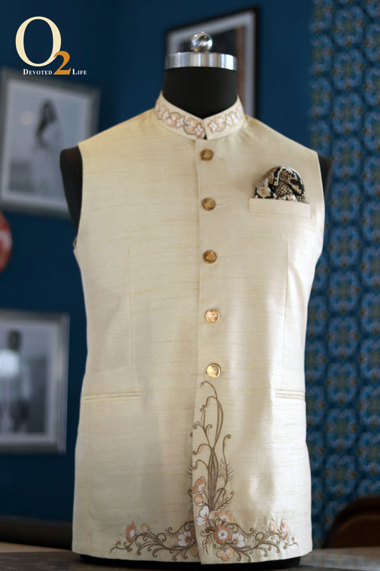Embroidered Cotton Men Embroidery Khadi Nehru