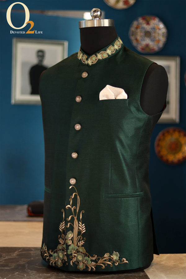 Emerald Green Heavy Embroidered Waistcoat