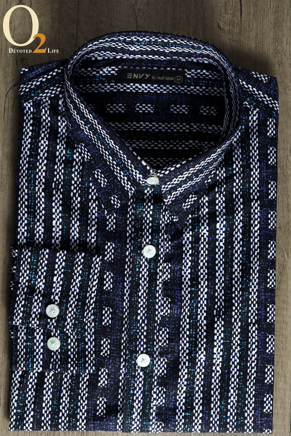 Black Swhite Printed Full Sleeve Fashion Shirt o2fashions