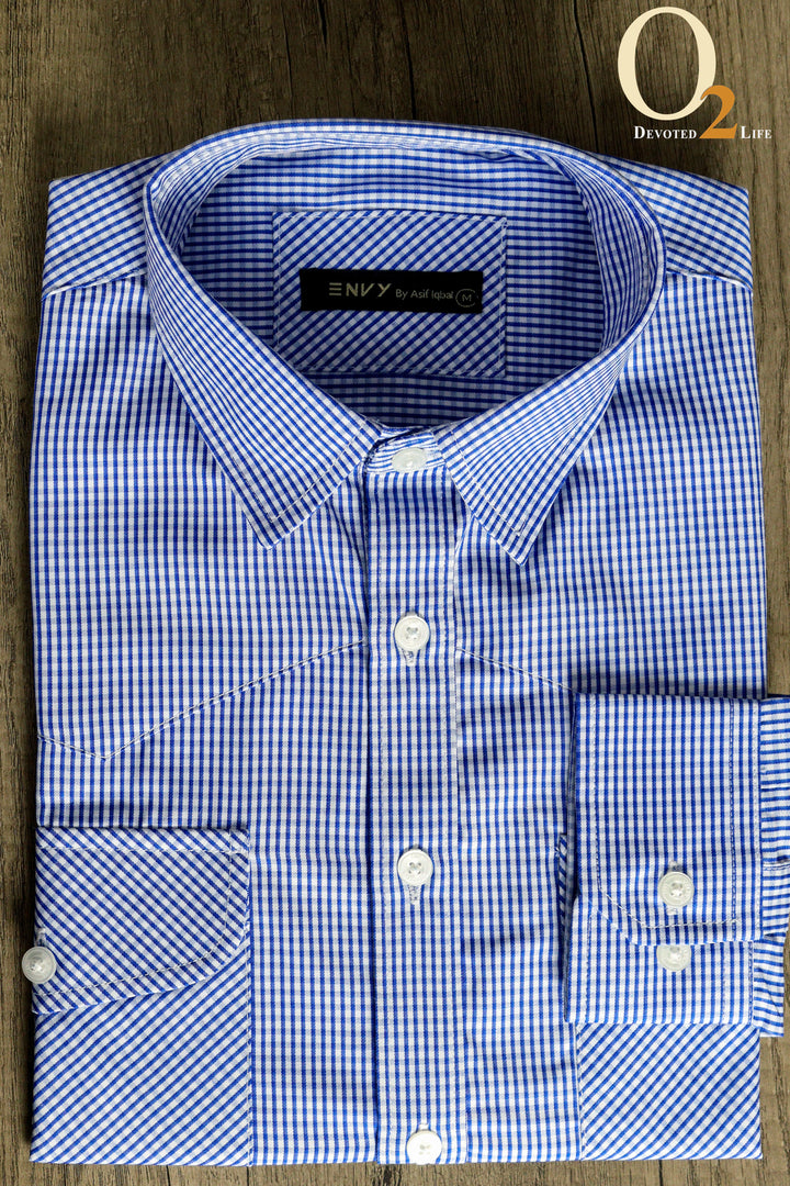 Sky Blue Check Casual Full Sleeve Shirt ENVY