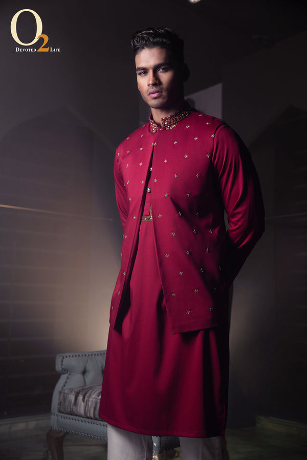 Bridal Groom Haldi Night Panjabi Collection In Red