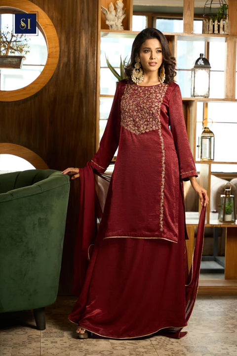 Wine clr kameez set