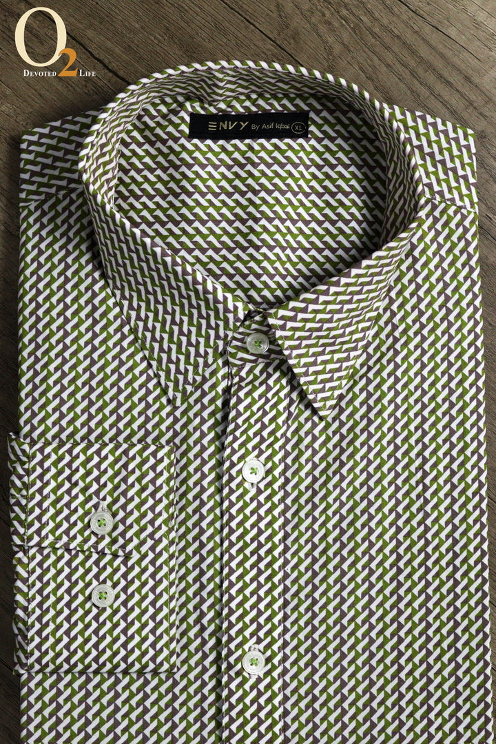 White & Green Printed full sleeve shirt o2